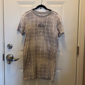 adidas Grey Grid-Print Short Sleeve Dress